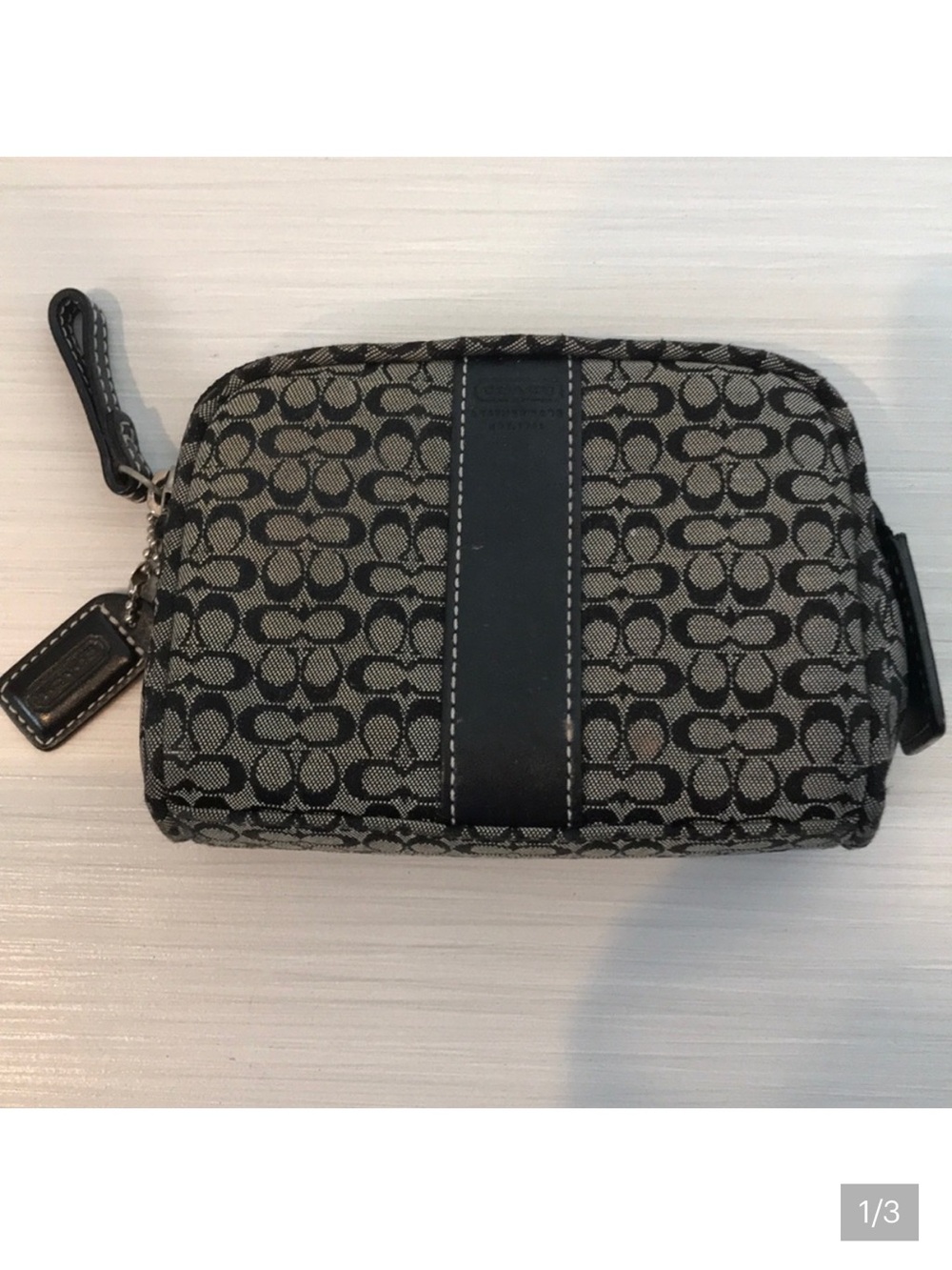 Coach Black & Gray Signature Cosmetic Pouch